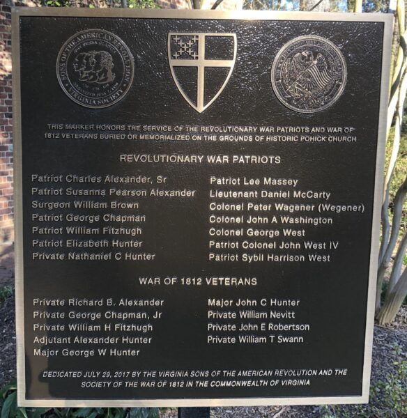 REVOLUTIONARY WAR PATRIOTS MEMORIAL PLAQUE POHICK CHURCH