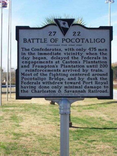 BATTLE OF POCOTALIGO WAR MEMORIAL MARKER BACK