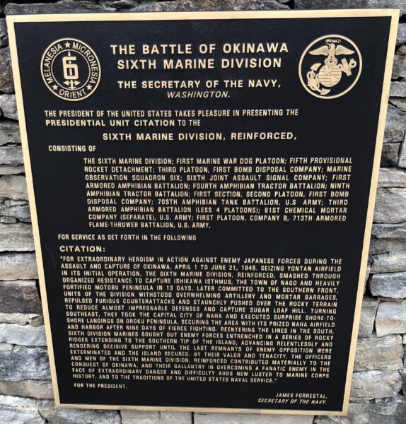 THE BATTLE OF OKINAWA SIXTH MARINE DIVISION MEMORIAL PLAQUE