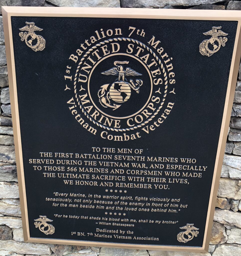 1ST BATTALION 7TH MARINES VIETNAM COMBAT VETERAN MEMORIAL PLAQUE