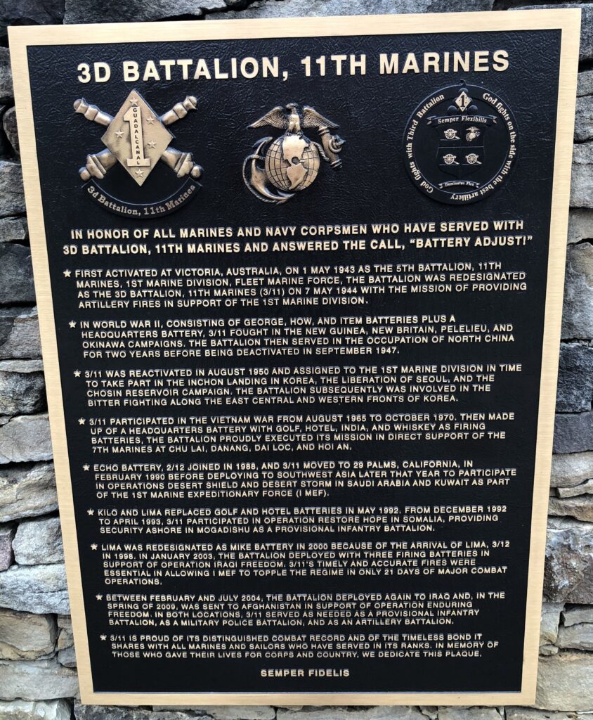 3D BATTALION, 11TH MARINES WAR MEMORIAL PLAQUE