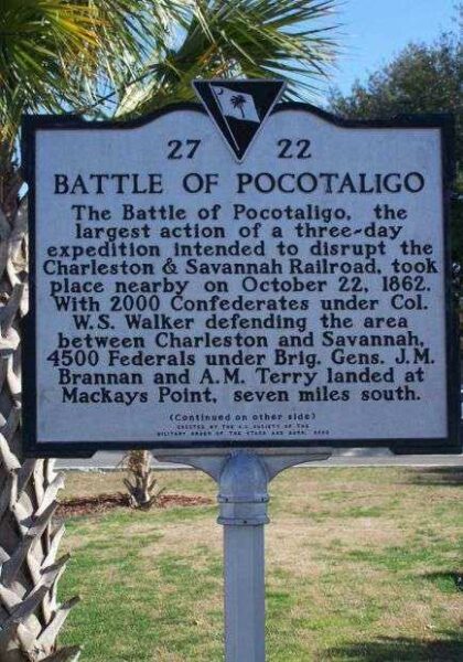 BATTLE OF POCOTALIGO WAR MEMORIAL MARKER FRONT