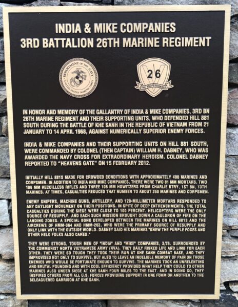 INDIA & MIKE COMPANIES 3RD BATTALION 26TH MARINE REGIMENT MEMORIAL PLAQUE