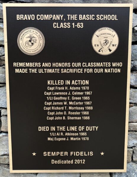 BRAVO COMPANY, THE BASIC SCHOOL CLASS I-63 MEMORIAL PLAQUE