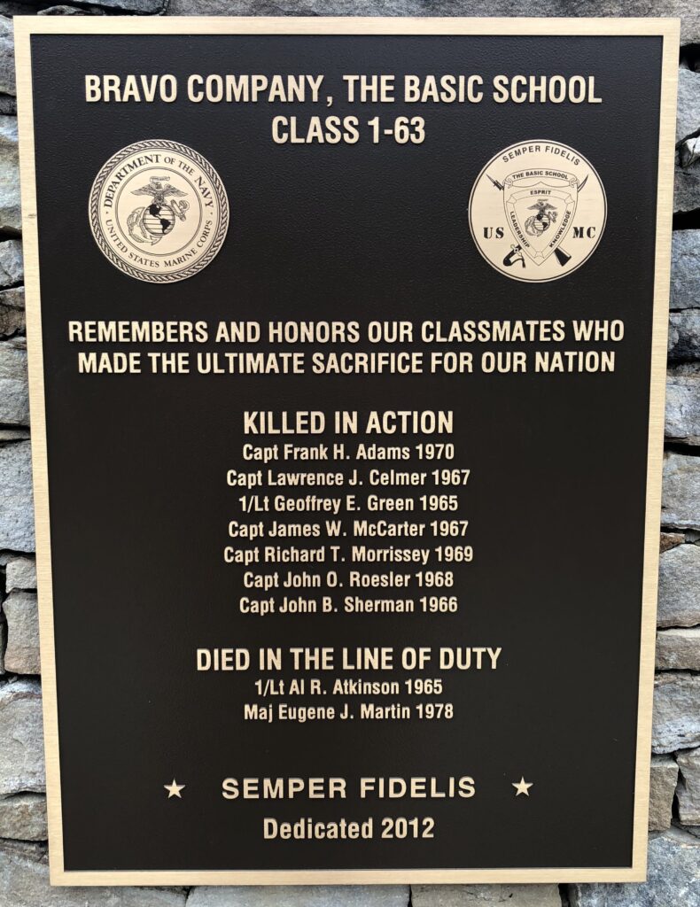BRAVO COMPANY, THE BASIC SCHOOL CLASS I-63 MEMORIAL PLAQUE