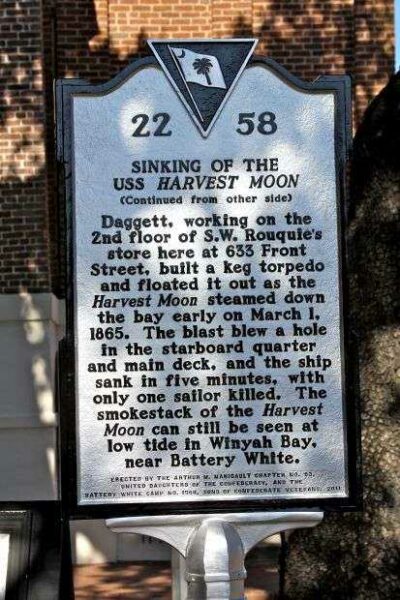 SINKING OF THE USS HARVEST MOON MEMORIAL MARKER BACK