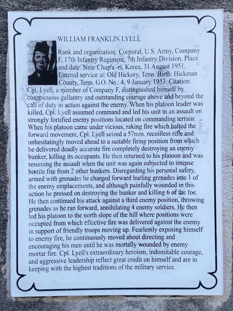 CORPORAL WILLIAM F. LYELL MEDAL OF HONOR WAR MEMORIAL PLAQUE