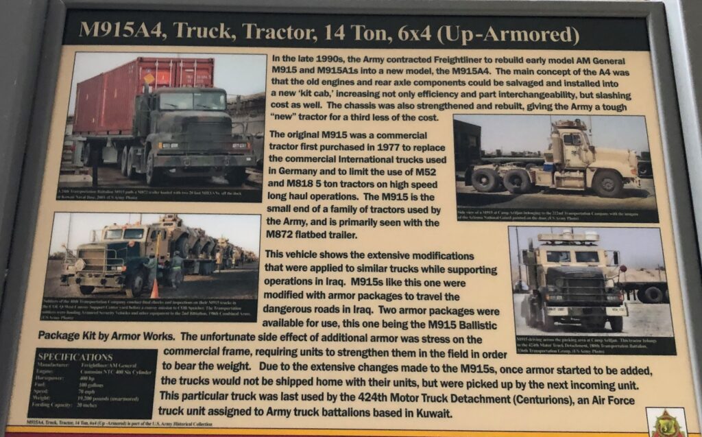 M915A4, TRUCK, TRACTOR, 14 TON, 6X4 (UP-ARMORED) MEMORIAL PANEL