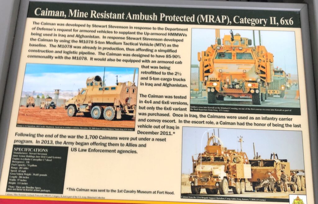 CAIMAN, MINE RESISTANT AMBUSH PROTECTED (MRAP) CATEGORY II, 6X6 MEMORIAL PANEL