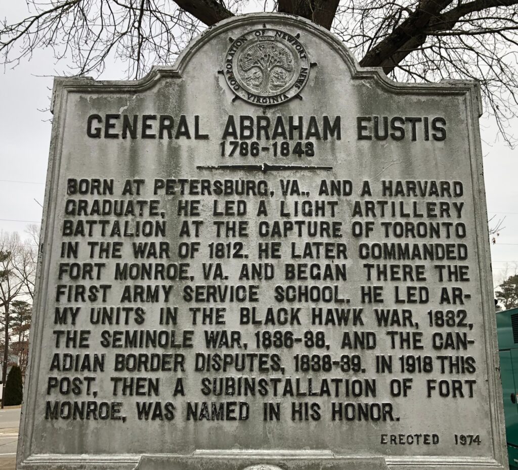 GENERAL ABRAHAM EUSTIS WAR MEMORIAL MARKER