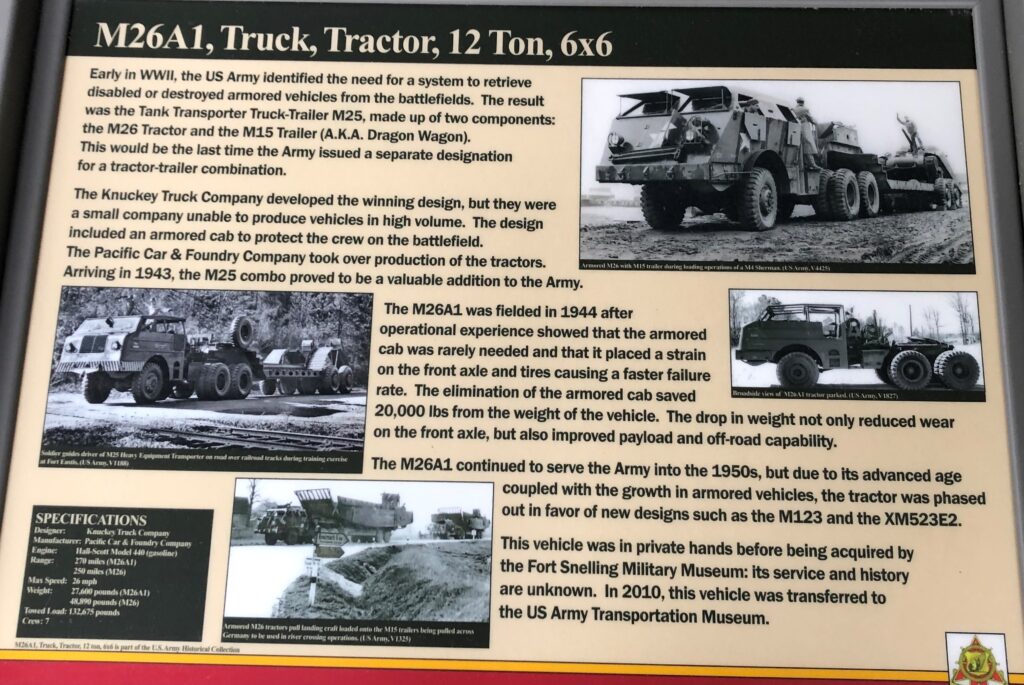 M26A1, TRUCK, TRACTOR, 12 TON 6X6 MEMORIAL PANEL
