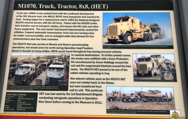 M1070, TRUCK, TRACTOR, 8X8 (HET) MEMORIAL PLAQUE