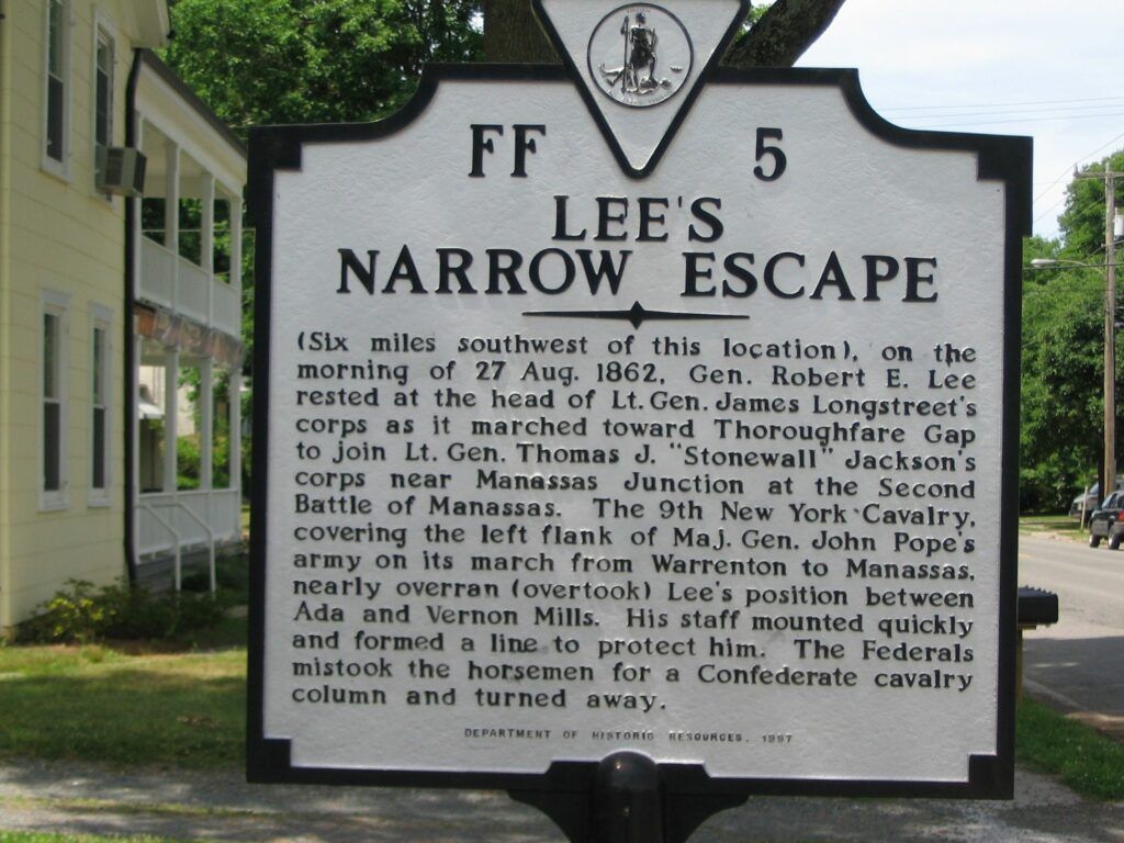 LEE’S NARROW ESCAPE WAR MEMORIAL MARKER