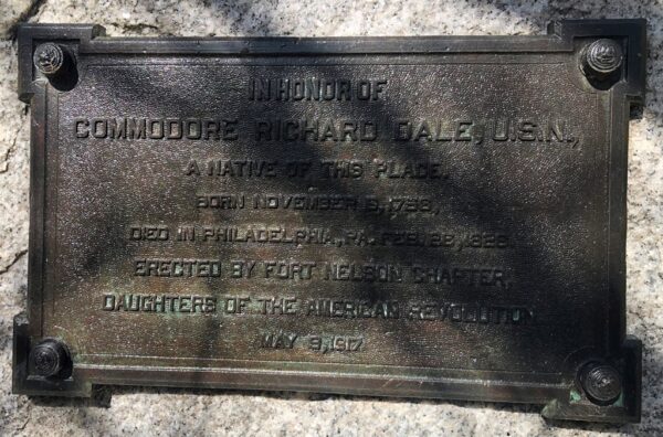 COMMODORE RICHARD DALE U.S.N. WAR MEMORIAL PLAQUE