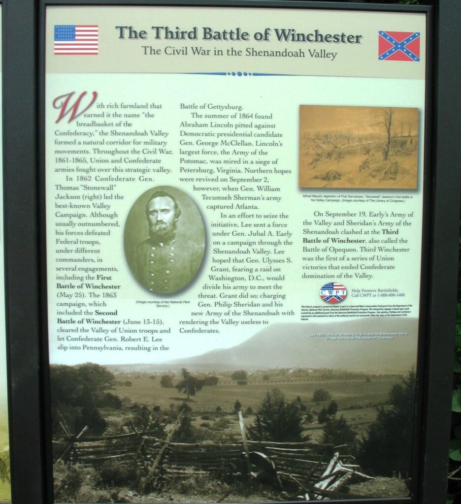 THE THIRD BATTLE OF WINCHESTER CIVIL WAR IN THE SHENANDOAH VALLEY MEMORIAL PANEL