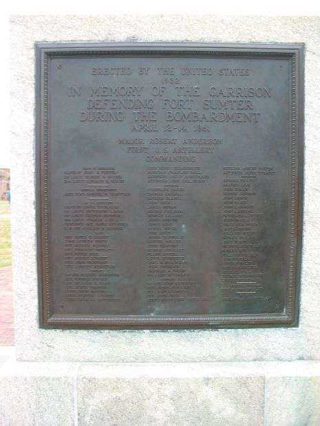 MEMORIAL TO THE GARRISON DEFENDING FORT SUMTER