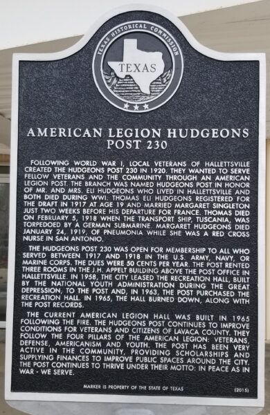 AMERICAN LEGION HUDGEONS POST 230 MEMORIAL MARKER