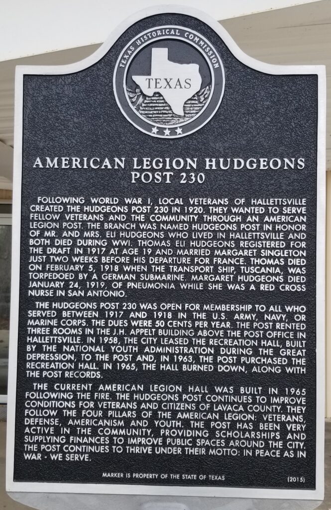 AMERICAN LEGION HUDGEONS POST 230 MEMORIAL MARKER