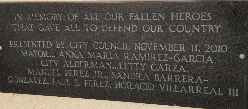 CITY OF FALFURRIAS FALLEN  HEROES MEMORIAL PARK PLAQUE