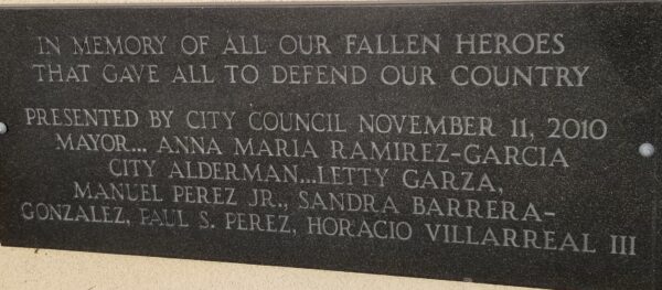 CITY OF FALFURRIAS FALLEN  HEROES MEMORIAL PARK PLAQUE