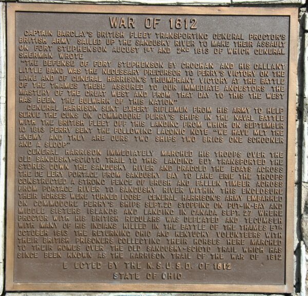 WAR OF 1812 DEFENSE FORT STEPHENSON MEMORIAL PLAQUE