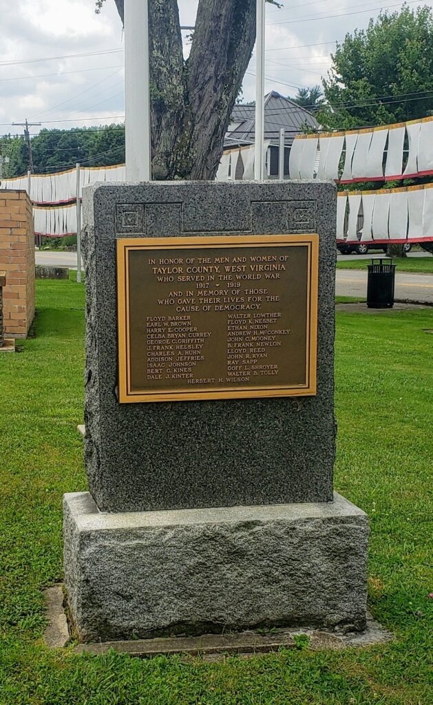 TAYLOR COUNTY, WEST VIRGINIA WORLD WAR MEMORIAL