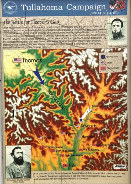 TULLAHOMA CAMPAIGN THE BATTLE FOR HOOVER’S GAP MEMORIAL PANEL