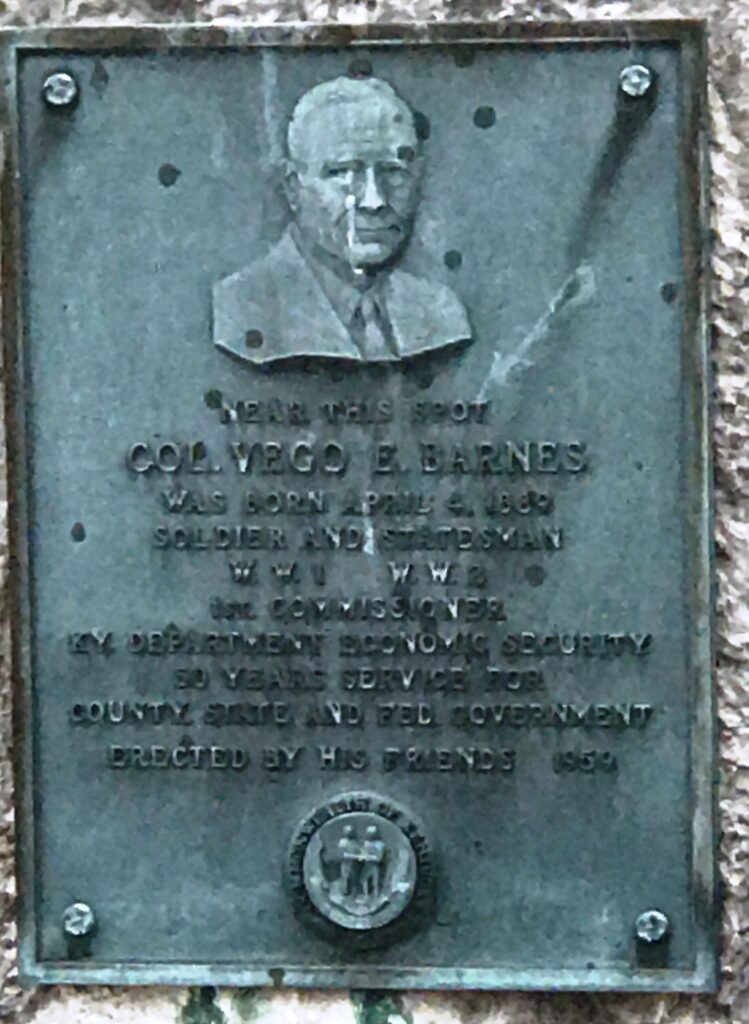 COL. VEGO E. BARNES WAR MEMORIAL PLAQUE
