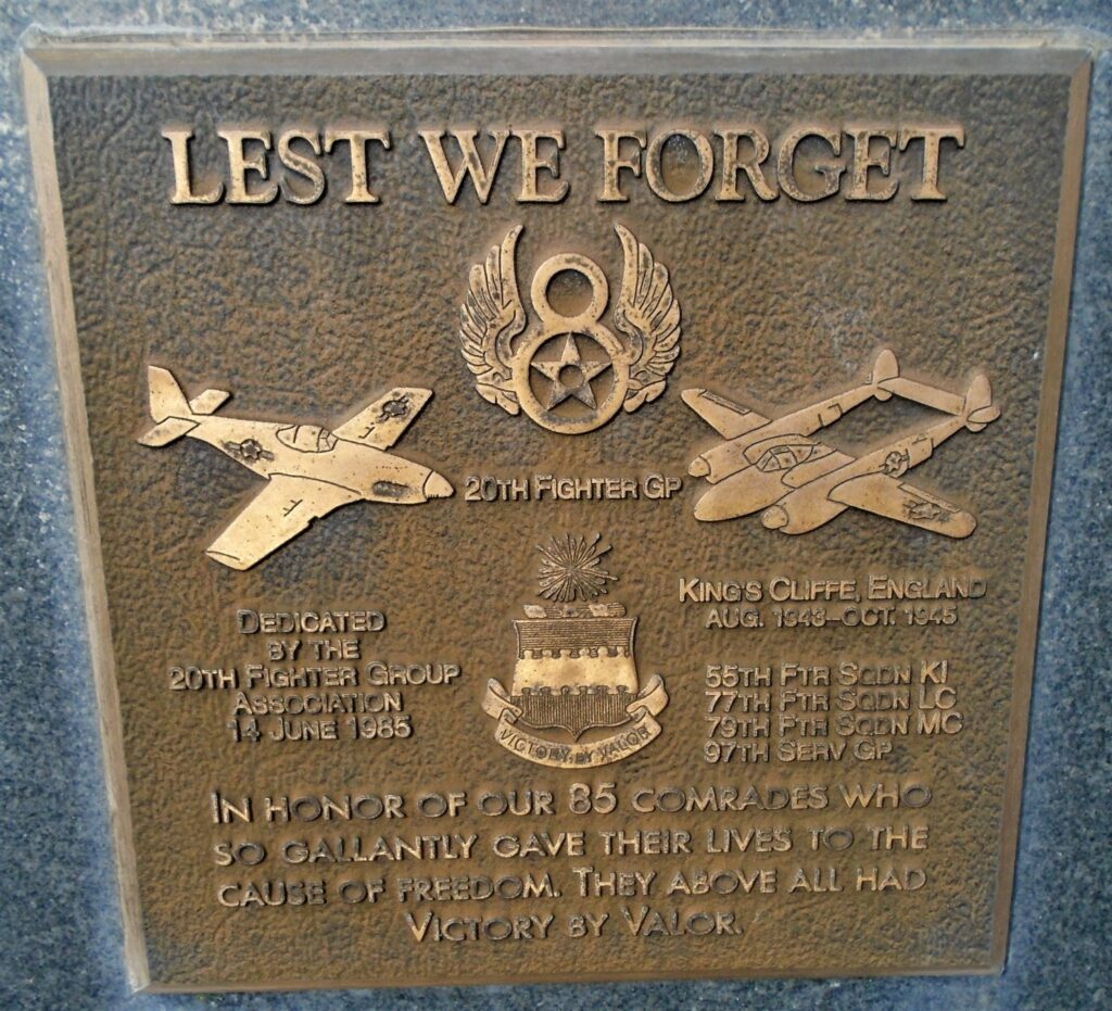 USAF ACADEMY LEST WE FORGET 20TH FIGHTER GROUP MEMORIAL PLAQUE