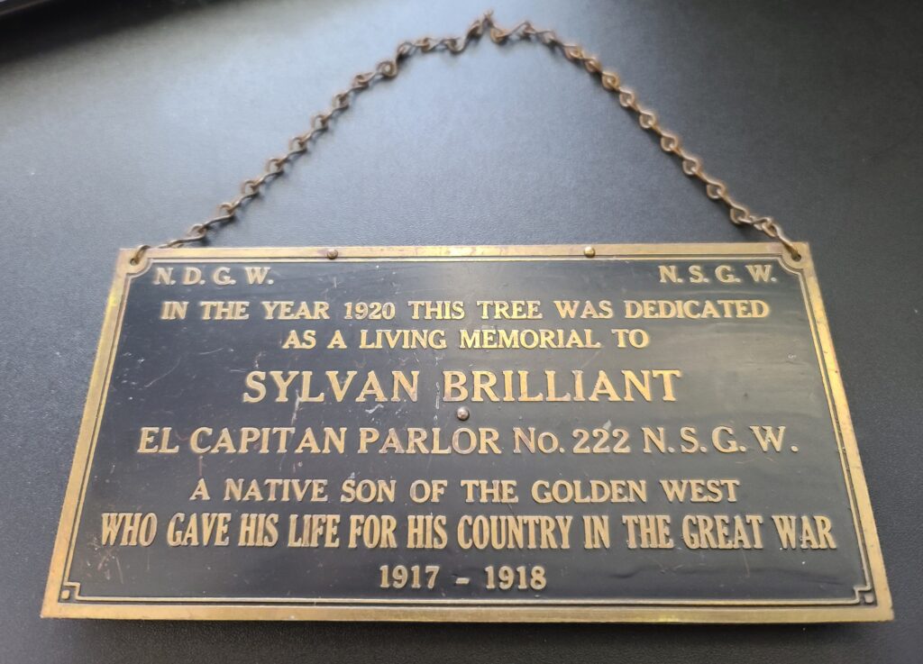 SAN FRANCISCO PARLORS WAR MEMORIAL TREE GROVE HONOR PLAQUE