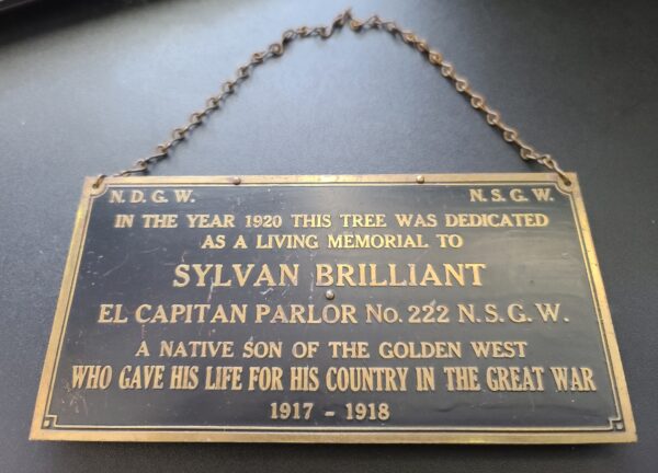 SAN FRANCISCO PARLORS WAR MEMORIAL TREE GROVE HONOR PLAQUE