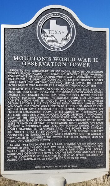 MOULTON’S WORLD WAR II OBSERVATION TOWER MEMORIAL MARKER