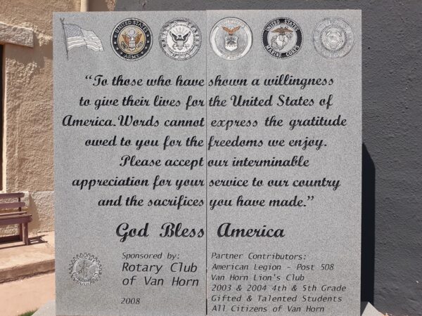 ROTARY CLUB OF VAN HORN VETERANS MEMORIAL