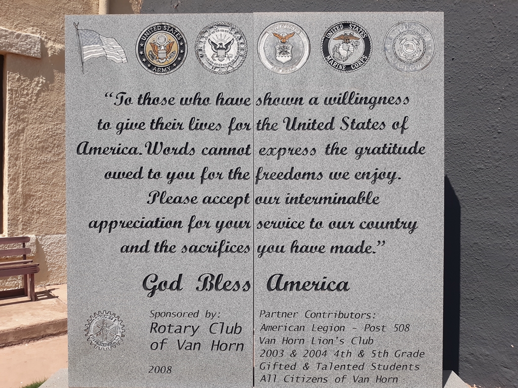 ROTARY CLUB OF VAN HORN VETERANS MEMORIAL