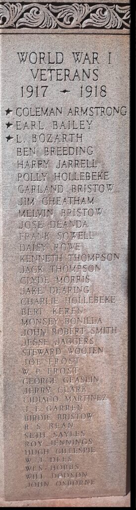 CULBERSON COUNTY WAR VETERANS MEMORIAL SIDE A