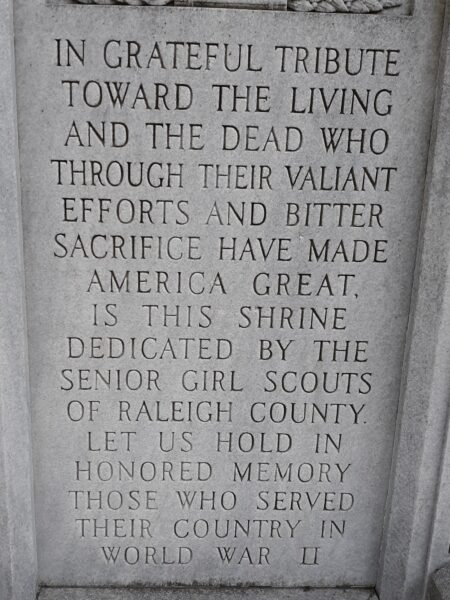 SENIOR GIRL SCOUTS OF RALEIGH COUNTY WORLD WAR II MEMORIAL CLOSE-UP