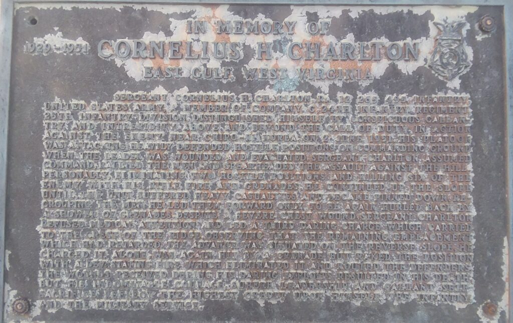 CORNELIUS H. CHARLTON MEDAL OF HONOR WAR MEMORIAL PLAQUE