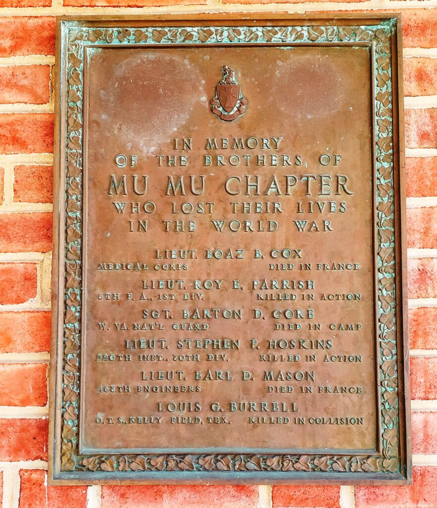 MU MU CHAPTER WORLD WAR MEMORIAL PLAQUE