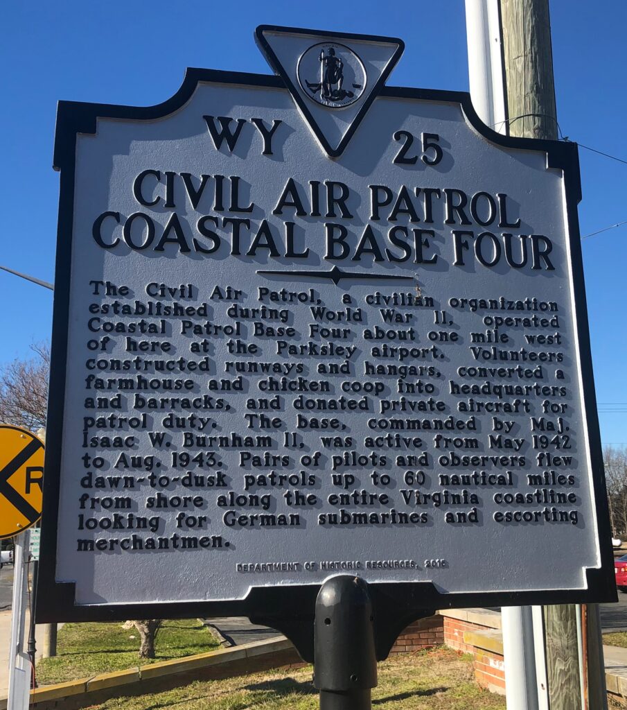 PARKSLEY CIVIL AIR PATROL COSTAL BASE FOUR WAR MEMORIAL MARKER