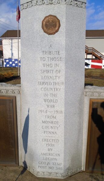 MONROE COUNTY PENNA WORLD WAR MEMORIAL STONE A