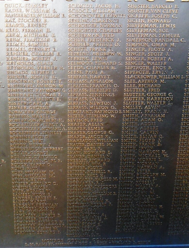 MONROE COUNTY PENNA WORLD WAR MEMORIAL PLAQUE F