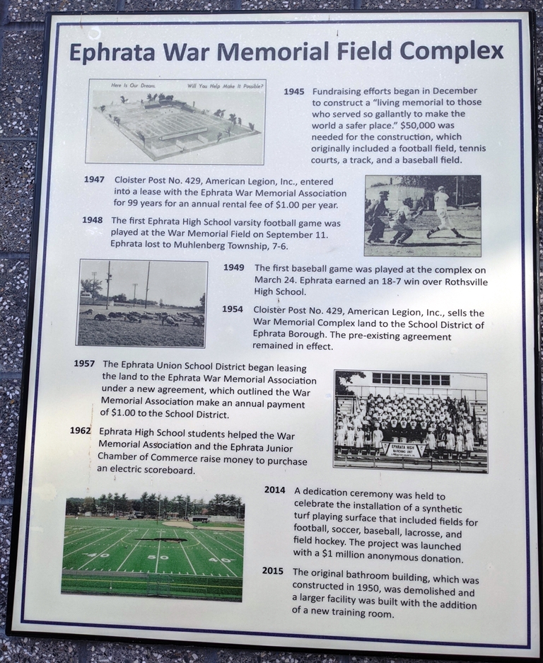 EPHRATA WAR MEMORIAL FIELD COMPLEX PLAQUE