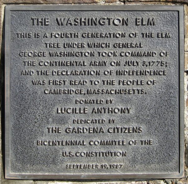 GARDENA THE WASHINGTON ELM MEMORIAL TREE PLAQUE
