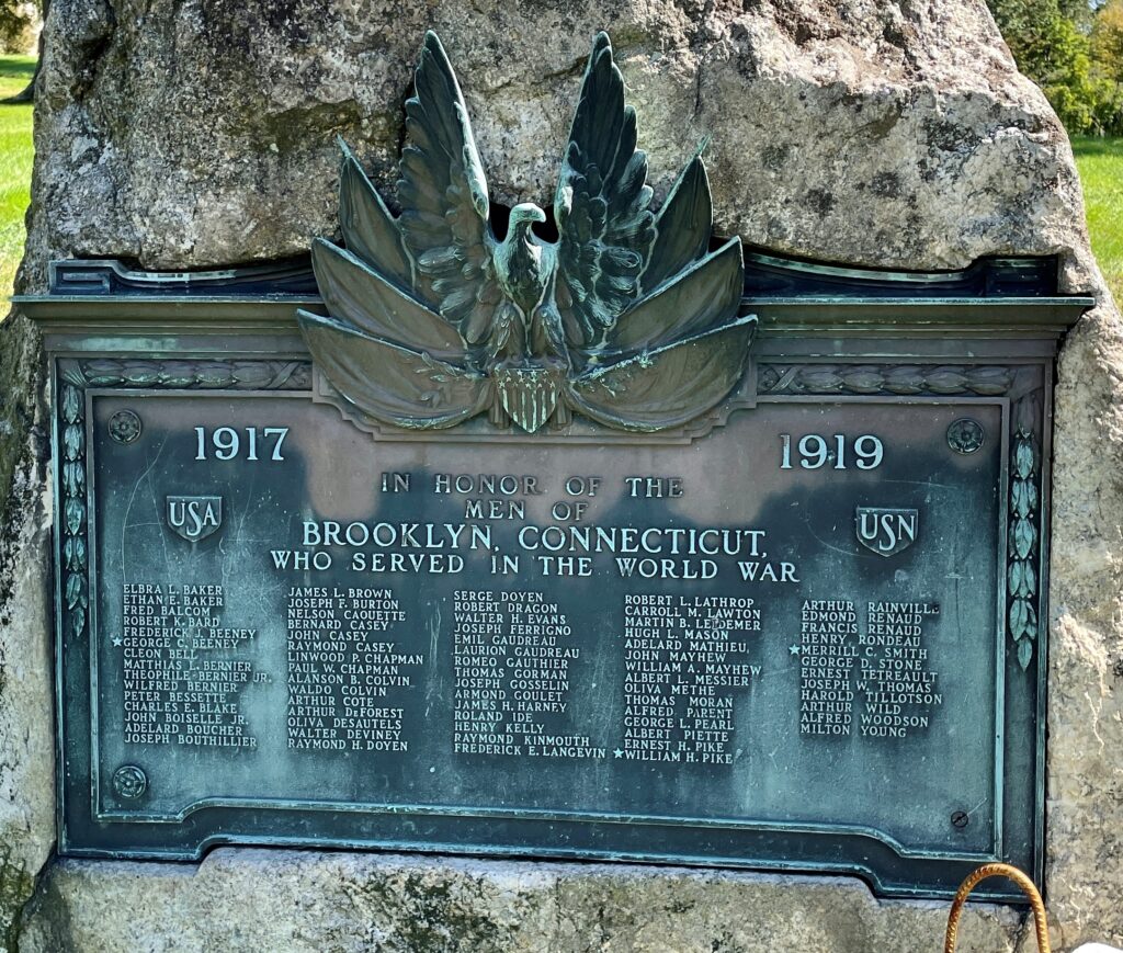 BROOKLYN, CONNECTICUT WORLD WAR I MEMORIAL PLAQUE