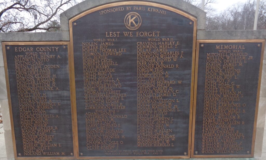 EDGAR COUNTY WORLD WAR I AND WORLD WAR II MEMORIAL PLAQUE