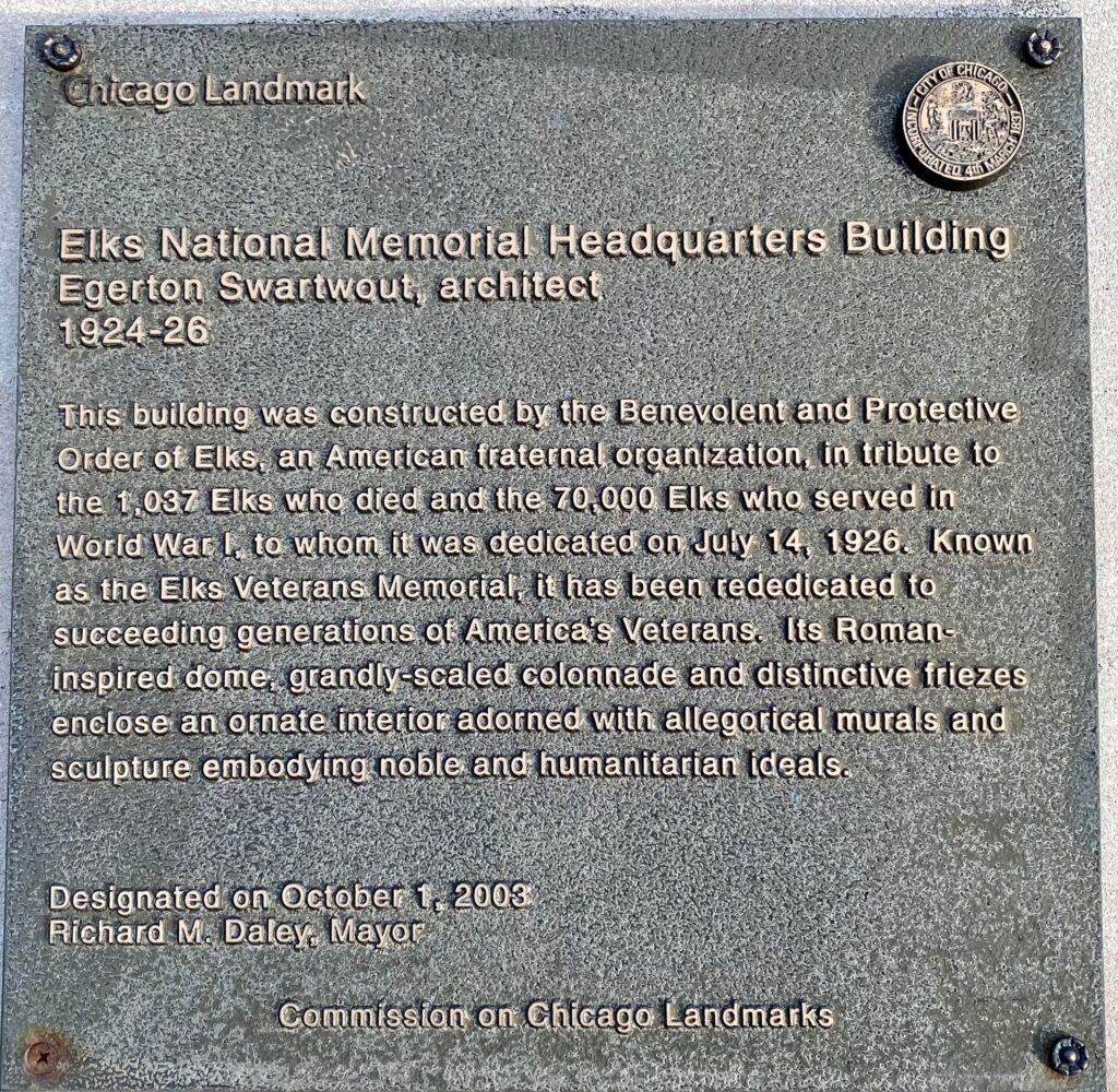 ELKS NATIONAL MEMORIAL HEADQUARTERS BUILDING PLAQUE