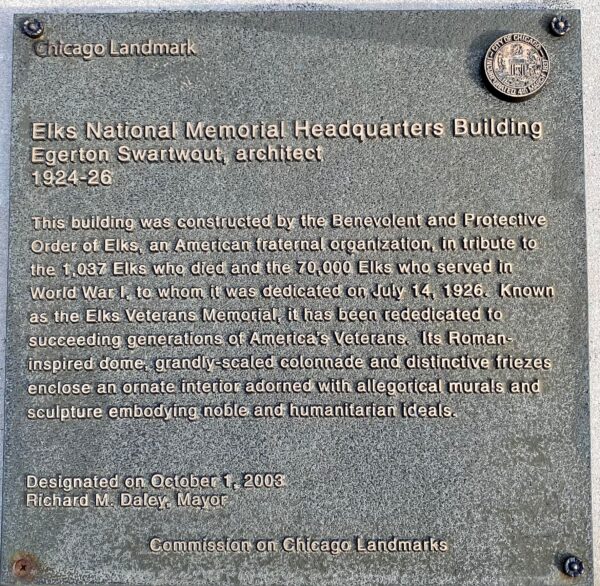 ELKS NATIONAL MEMORIAL HEADQUARTERS BUILDING PLAQUE