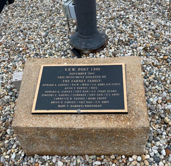 V.F.W. POST 1300 WAR MEMORIAL FLAGPOLE PLAQUE