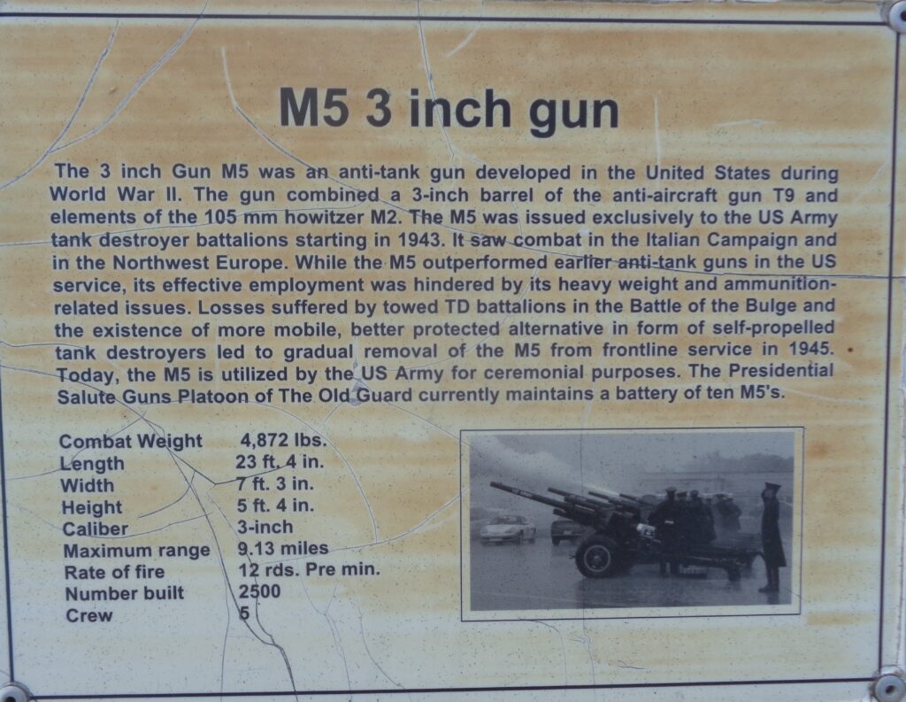 M5 3 INCH GUN WAR MEMORIAL PLAQUE