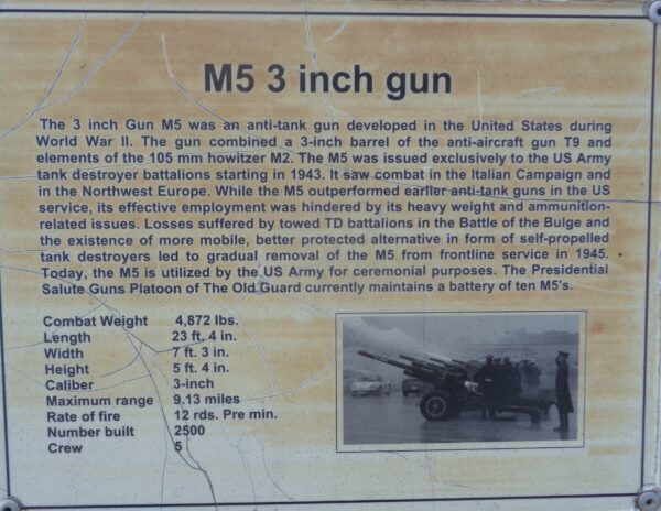 M5 3 INCH GUN WAR MEMORIAL PLAQUE